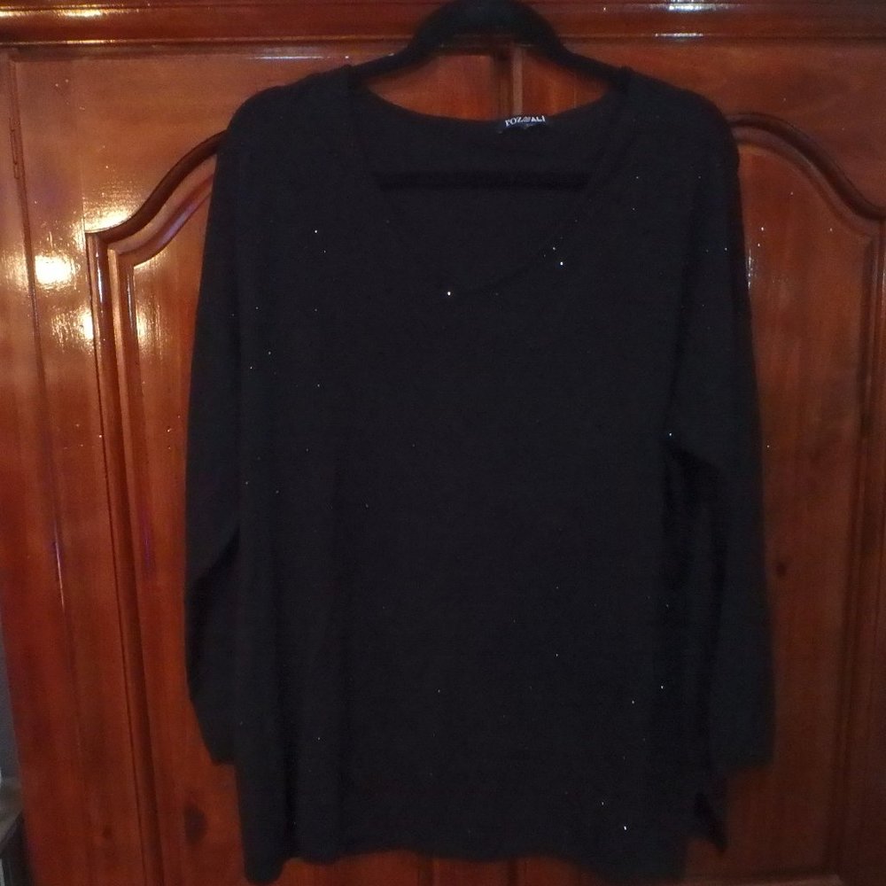 ROZ & ALI BLACK SEQUIN SWEATER SIZE 1X